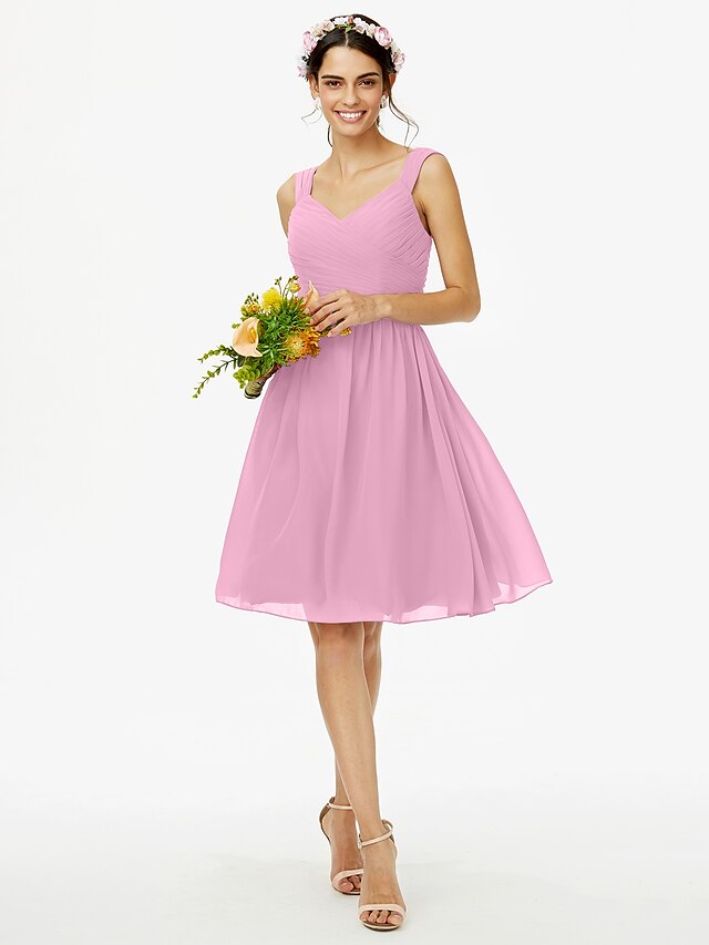 Luolandi A-Line Bridesmaid Dress Straps Sleeveless Open Back Knee Length Chiffon with Sash / Ribbon / Bow(s)